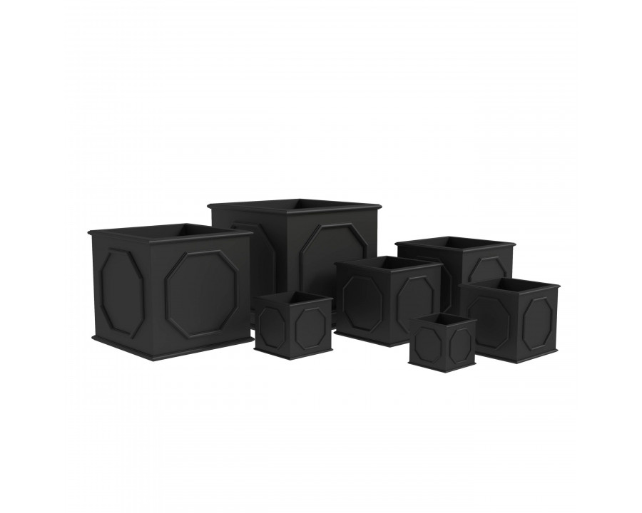 LeisureMod Sprout Modern Square Planters Pot in Fiberstone (Set of 7) - Black