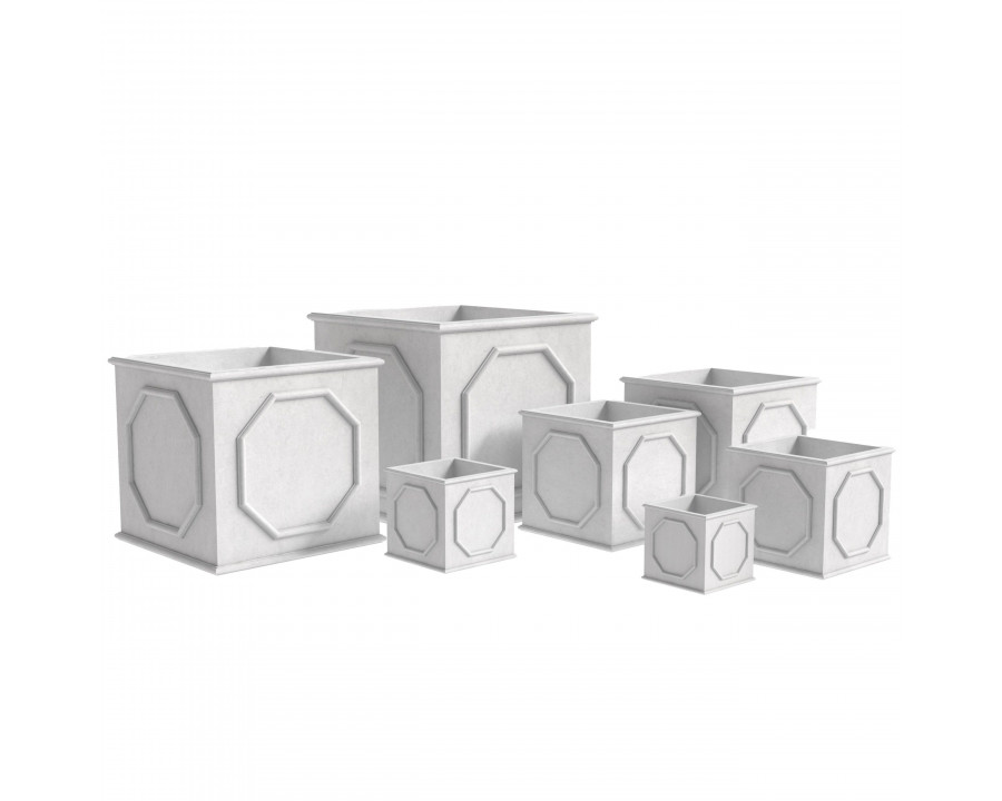 LeisureMod Sprout Modern Square Planters Pot in Fiberstone (Set of 7) - White