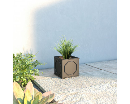 LeisureMod Sprout Modern 8" Cube Planter in Fiberstone and Clay - Black