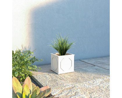 LeisureMod Sprout Modern 8" Cube Planter in Fiberstone and Clay - White