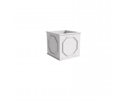 LeisureMod Sprout Modern 8" Cube Planter in Fiberstone and Clay - White