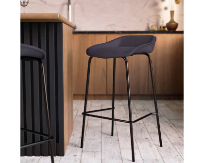 LeisureMod Servos Modern Barstool with Upholstered Faux Leather Seat - Black