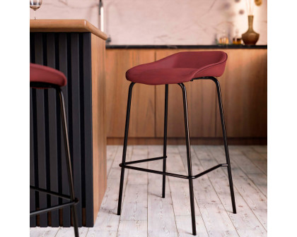 LeisureMod Servos Modern Barstool with Upholstered Faux Leather Seat - Bordeaux