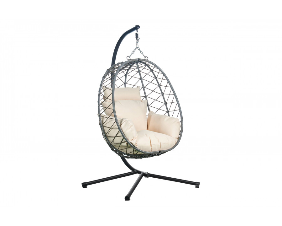 LeisureMod Summit Modern Outdoor Single Person Egg Swing Chair with Removable Cushions - Beige