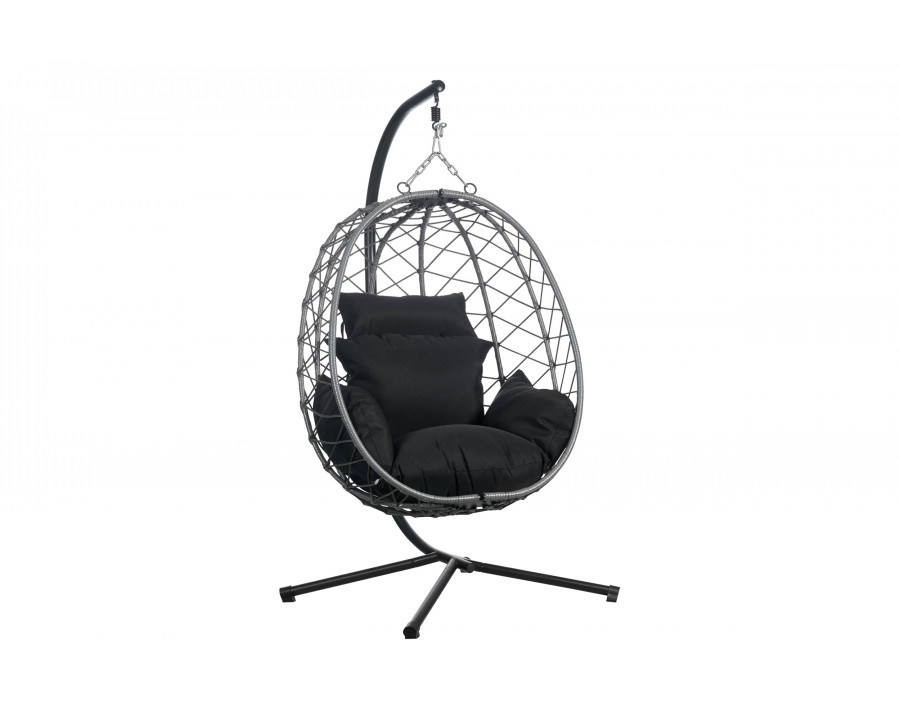 LeisureMod Summit Modern Outdoor Single Person Egg Swing Chair with Removable Cushions - Black