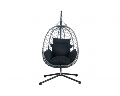 LeisureMod Summit Modern Outdoor Single Person Egg Swing Chair with Removable Cushions - Black