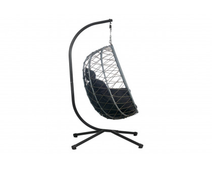 LeisureMod Summit Modern Outdoor Single Person Egg Swing Chair with Removable Cushions - Black