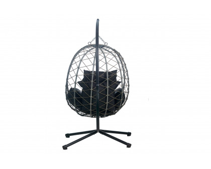 LeisureMod Summit Modern Outdoor Single Person Egg Swing Chair with Removable Cushions - Black