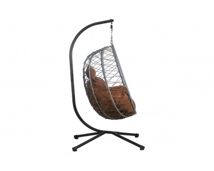 LeisureMod Summit Modern Outdoor Single Person Egg Swing Chair with Removable Cushions - Brown