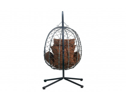 LeisureMod Summit Modern Outdoor Single Person Egg Swing Chair with Removable Cushions - Brown