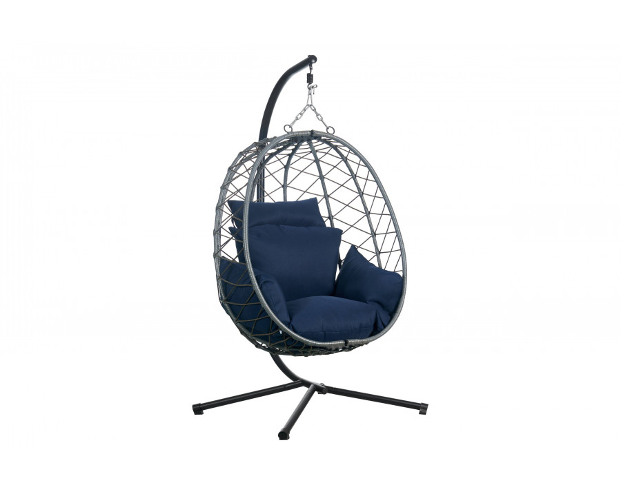 LeisureMod Summit Modern Outdoor Single Person Egg Swing Chair with Removable Cushions - Blue