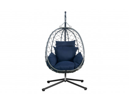 LeisureMod Summit Modern Outdoor Single Person Egg Swing Chair with Removable Cushions - Blue