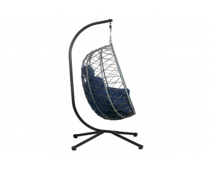 LeisureMod Summit Modern Outdoor Single Person Egg Swing Chair with Removable Cushions - Blue