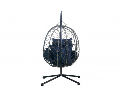 LeisureMod Summit Modern Outdoor Single Person Egg Swing Chair with Removable Cushions - Blue