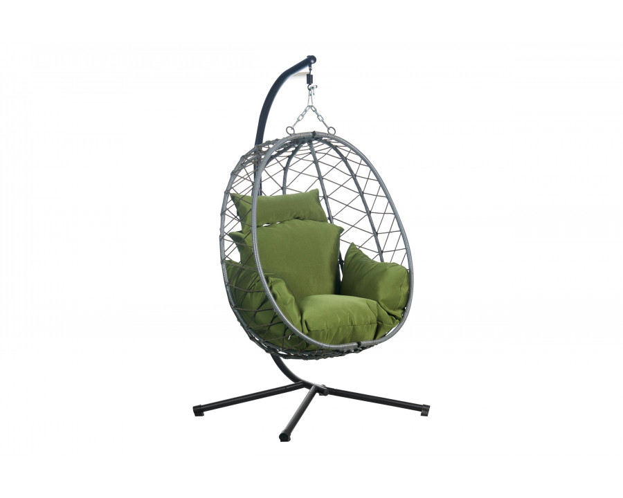 LeisureMod Summit Modern Outdoor Single Person Egg Swing Chair with Removable Cushions - Dark Green