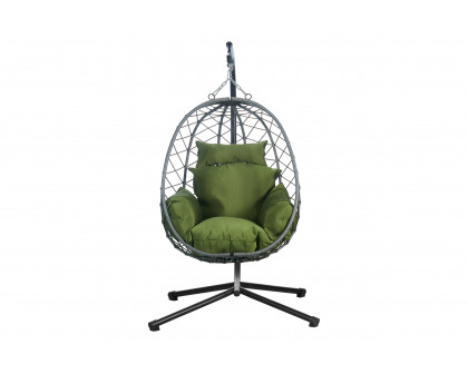 LeisureMod Summit Modern Outdoor Single Person Egg Swing Chair with Removable Cushions - Dark Green