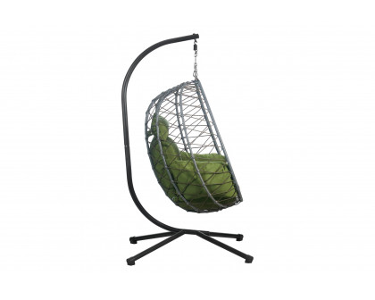 LeisureMod Summit Modern Outdoor Single Person Egg Swing Chair with Removable Cushions - Dark Green