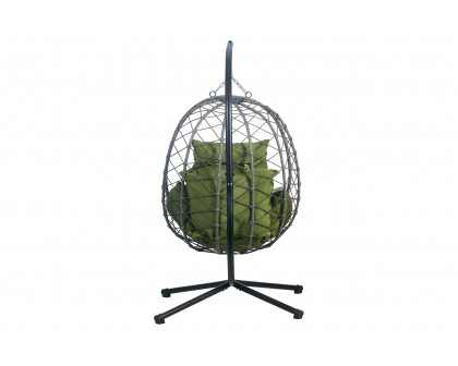 LeisureMod Summit Modern Outdoor Single Person Egg Swing Chair with Removable Cushions - Dark Green