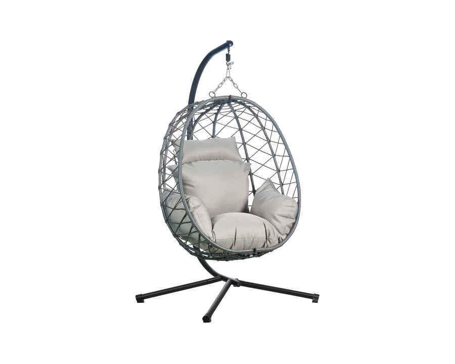 LeisureMod Summit Modern Outdoor Single Person Egg Swing Chair with Removable Cushions - Gray