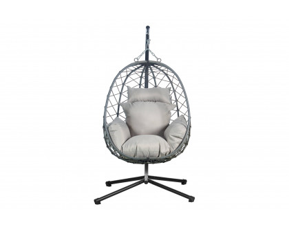 LeisureMod Summit Modern Outdoor Single Person Egg Swing Chair with Removable Cushions - Gray