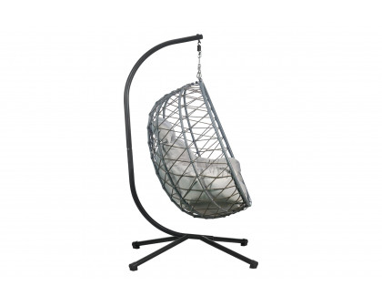 LeisureMod Summit Modern Outdoor Single Person Egg Swing Chair with Removable Cushions - Gray