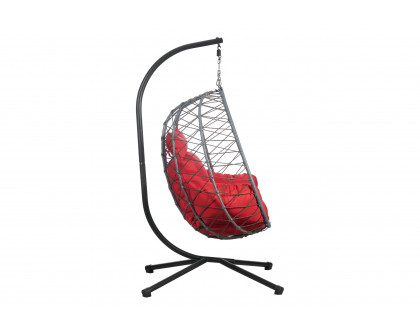 LeisureMod Summit Modern Outdoor Single Person Egg Swing Chair with Removable Cushions - Red