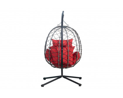 LeisureMod Summit Modern Outdoor Single Person Egg Swing Chair with Removable Cushions - Red