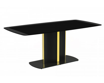 LeisureMod Sylva Modern 55" Rectangular Dining Table with Glass Top and Gold Steel Pedestal Base