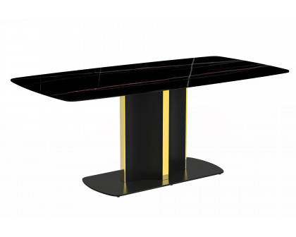 LeisureMod Sylva Modern 55" Rectangular Dining Table with Glass Top and Gold Steel Pedestal Base