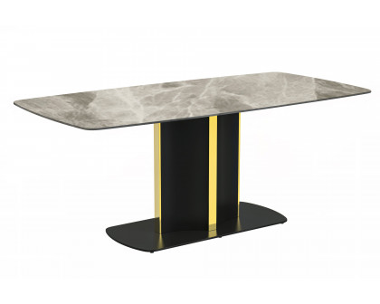 LeisureMod Sylva Modern 55" Rectangular Dining Table with Glass Top and Gold Steel Pedestal Base