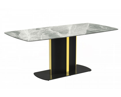 LeisureMod Sylva Modern 55" Rectangular Dining Table with Glass Top and Gold Steel Pedestal Base