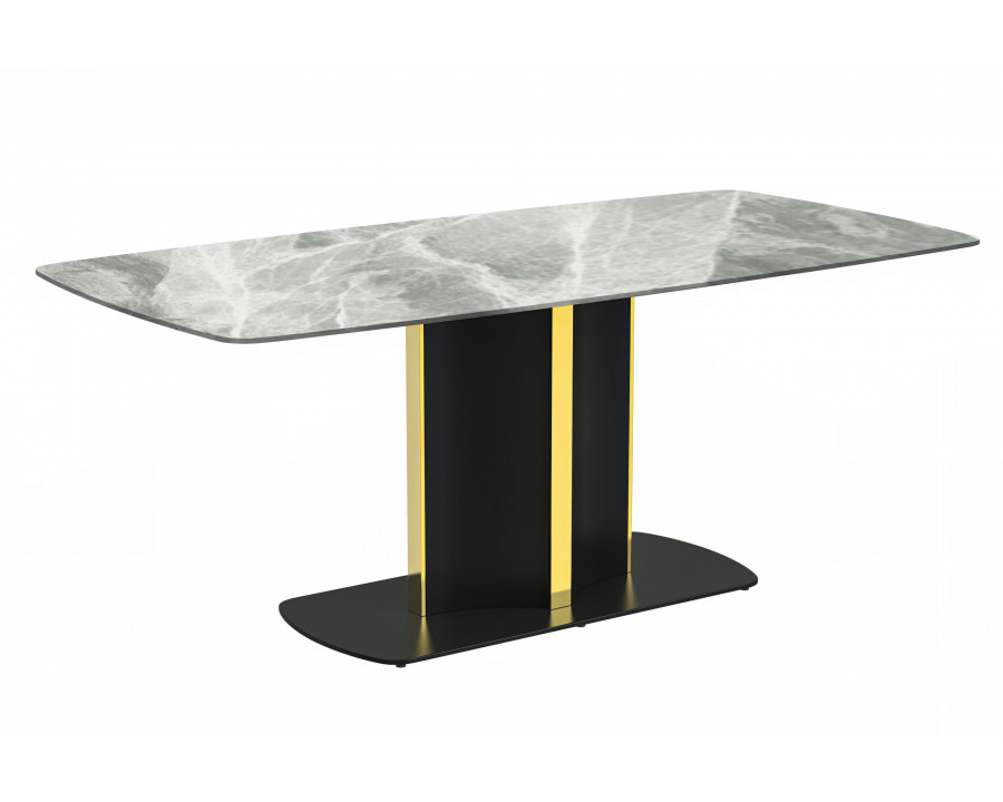 LeisureMod Sylva Modern 55" Rectangular Dining Table with Sintered Stone Top and Gold Steel Pedestal Base - Light Gray