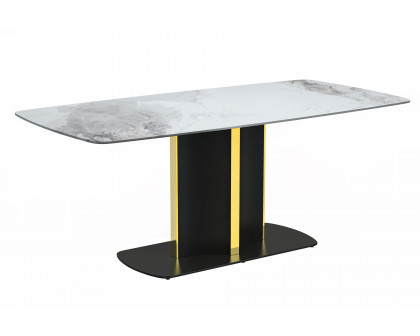 LeisureMod Sylva Modern 55" Rectangular Dining Table with Glass Top and Gold Steel Pedestal Base