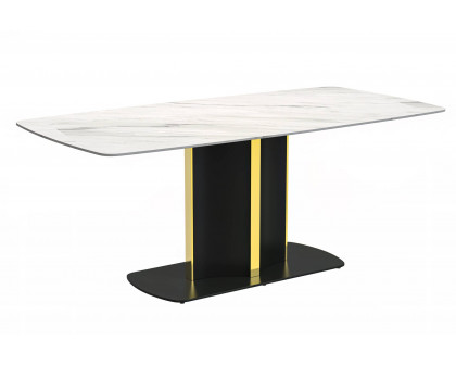 LeisureMod Sylva Modern 55" Rectangular Dining Table with Glass Top and Gold Steel Pedestal Base