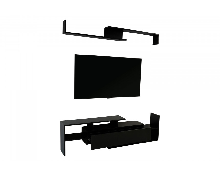 LeisureMod Surrey Modern TV Stand with MDF Shelves and Bookcase - Ebony