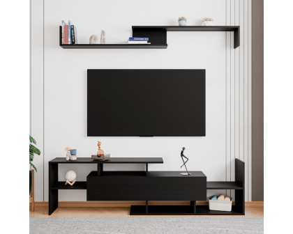 LeisureMod Surrey Modern TV Stand with MDF Shelves and Bookcase - Ebony