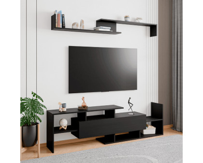 LeisureMod Surrey Modern TV Stand with MDF Shelves and Bookcase - Ebony