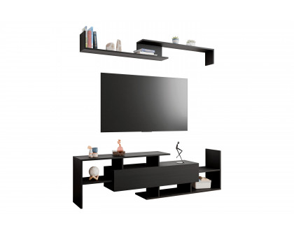 LeisureMod Surrey Modern TV Stand with MDF Shelves and Bookcase - Ebony