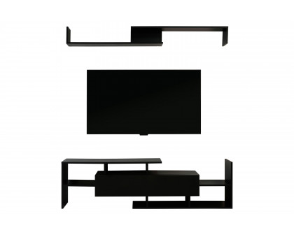 LeisureMod Surrey Modern TV Stand with MDF Shelves and Bookcase - Ebony