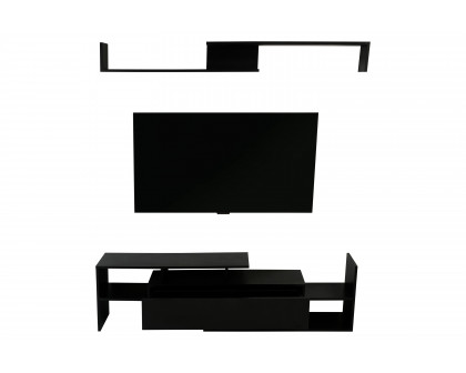 LeisureMod Surrey Modern TV Stand with MDF Shelves and Bookcase - Ebony