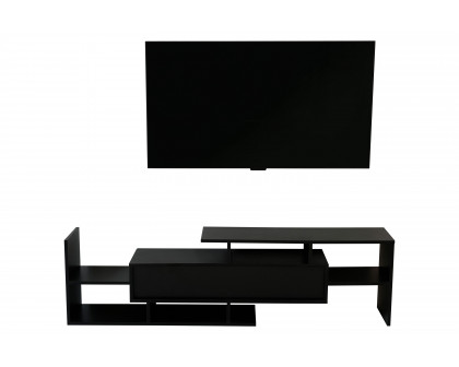 LeisureMod Surrey Modern TV Stand with MDF Shelves and Bookcase - Ebony