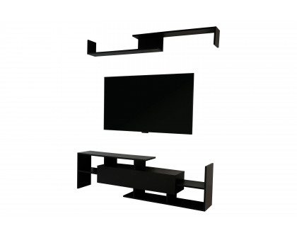 LeisureMod Surrey Modern TV Stand with MDF Shelves and Bookcase - Ebony