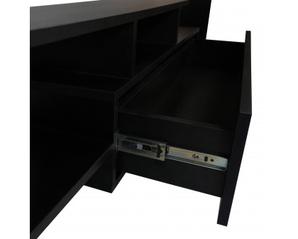 LeisureMod Surrey Modern TV Stand with MDF Shelves and Bookcase - Ebony