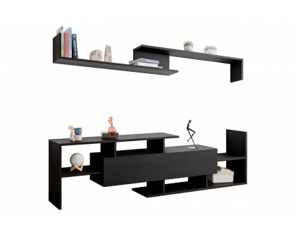 LeisureMod Surrey Modern TV Stand with MDF Shelves and Bookcase - Ebony