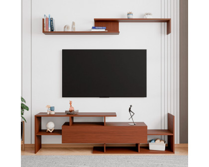 LeisureMod Surrey Modern TV Stand with MDF Shelves and Bookcase - Walnut