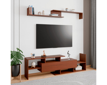 LeisureMod Surrey Modern TV Stand with MDF Shelves and Bookcase - Walnut