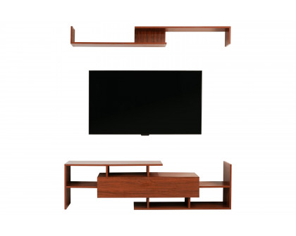 LeisureMod Surrey Modern TV Stand with MDF Shelves and Bookcase - Walnut