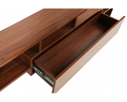 LeisureMod Surrey Modern TV Stand with MDF Shelves and Bookcase - Walnut