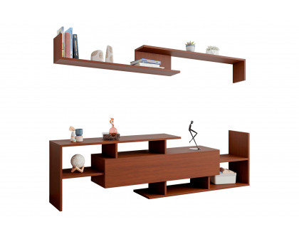 LeisureMod Surrey Modern TV Stand with MDF Shelves and Bookcase - Walnut