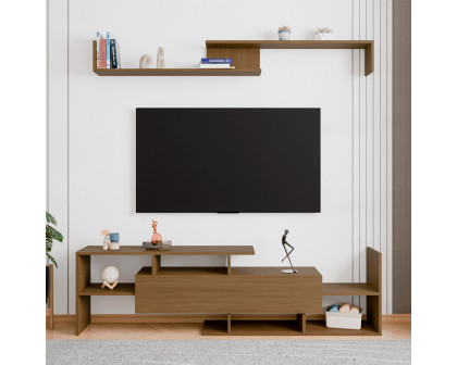 LeisureMod Surrey Modern TV Stand with MDF Shelves and Bookcase - Oak Wood